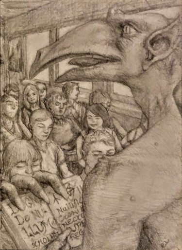 Drawing titled "Evil Teachers 2" by Edwin Loftus, Original Artwork, Graphite Mounted on Other rigid panel