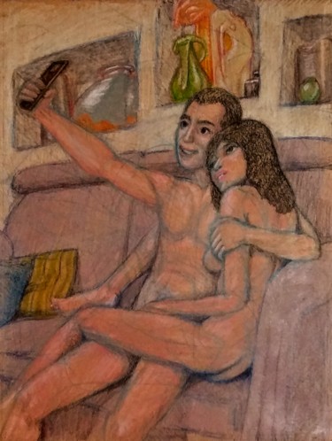 Disegno intitolato "Selfie Culture" da Edwin Loftus, Opera d'arte originale, Matita Montato su Altro pannello rigido