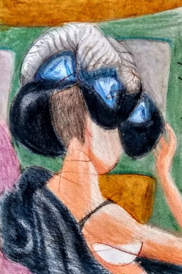 Zeichnungen mit dem Titel "Woman in a hat" von Edwin Loftus, Original-Kunstwerk, Pastell