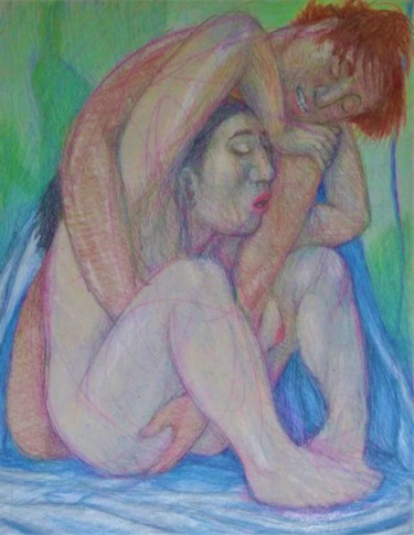 Dessin intitulée "Lovers 7" par Edwin Loftus, Œuvre d'art originale, Crayon Monté sur Autre panneau rigide