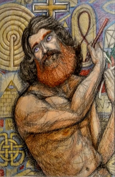 Disegno intitolato "The Artist as Theol…" da Edwin Loftus, Opera d'arte originale, Matita Montato su Altro pannello rigido