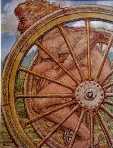 图画 标题为“Wheels” 由Edwin Loftus, 原创艺术品, 铅笔 安装在其他刚性面板上