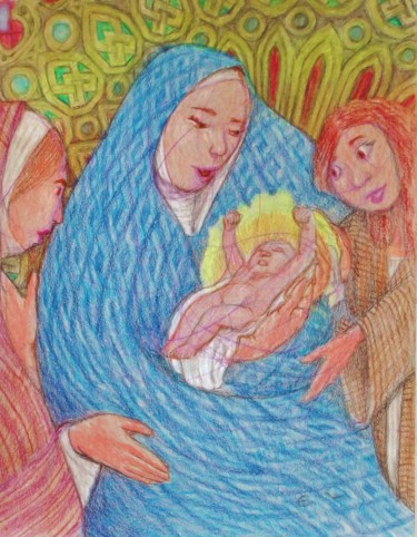 Drawing titled "Madonna and Child" by Edwin Loftus, Original Artwork, Pastel Mounted on Other rigid panel