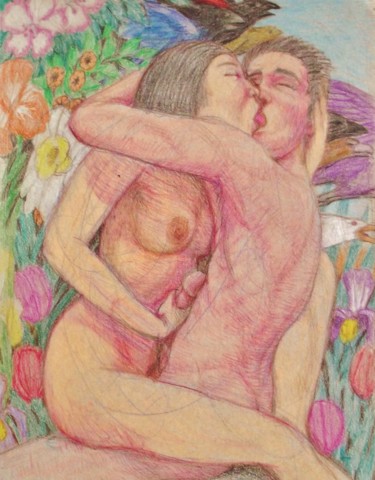 「Lovers 8」というタイトルの描画 Edwin Loftusによって, オリジナルのアートワーク, 鉛筆 その他の剛性パネルにマウント