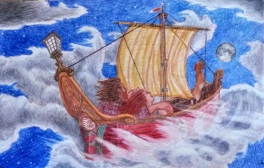 Рисунок под названием "Romantic Voyage" - Edwin Loftus, Подлинное произведение искусства, Пастель Установлен на Другая жестк…