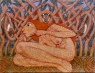 Dessin intitulée "Nude hiding in a Th…" par Edwin Loftus, Œuvre d'art originale, Crayon Monté sur Autre panneau rigide