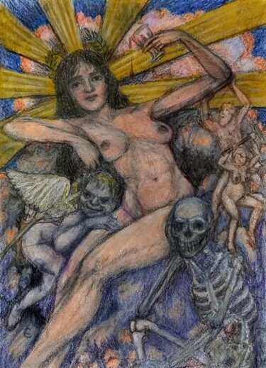 Dessin intitulée "Terra Mater with Cu…" par Edwin Loftus, Œuvre d'art originale, Crayon Monté sur Autre panneau rigide