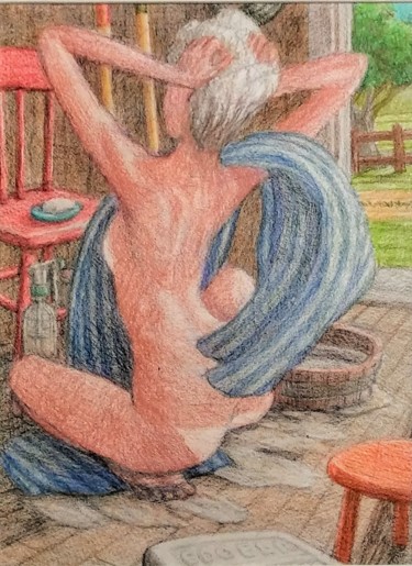 Tekening getiteld "Bather Agricultural" door Edwin Loftus, Origineel Kunstwerk, Potlood Gemonteerd op Andere stijve panelen