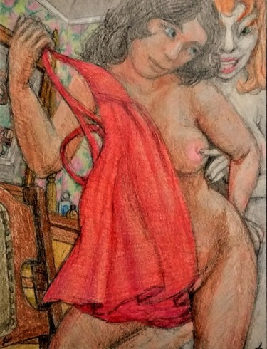 Σχέδιο με τίτλο "Woman advised by th…" από Edwin Loftus, Αυθεντικά έργα τέχνης, Μολύβι Τοποθετήθηκε στο Άλλος άκαμπτος πίνακ…