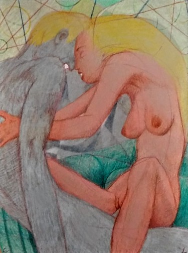 Desenho intitulada "Lovers 11" por Edwin Loftus, Obras de arte originais, Lápis Montado em Outro painel rígido
