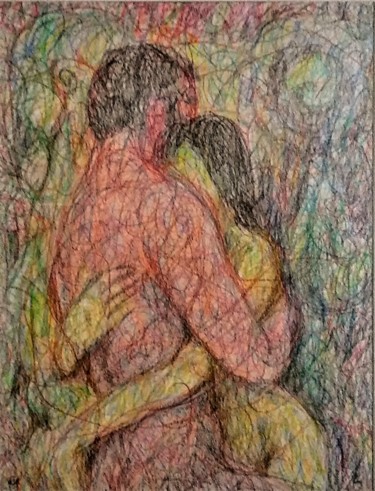 Dessin intitulée "Lovers 12" par Edwin Loftus, Œuvre d'art originale, Crayon Monté sur Autre panneau rigide