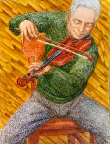 Disegno intitolato "The Great Violinist" da Edwin Loftus, Opera d'arte originale, Matita Montato su Altro pannello rigido