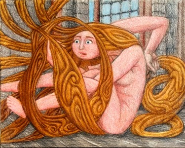 Рисунок под названием "Rapunzel" - Edwin Loftus, Подлинное произведение искусства, Карандаш Установлен на Другая жесткая пан…