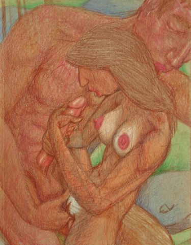 Disegno intitolato "Lovers 14" da Edwin Loftus, Opera d'arte originale, Matita Montato su Altro pannello rigido