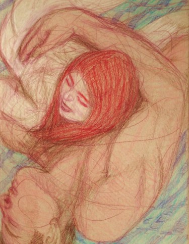Dessin intitulée "Lovers 15" par Edwin Loftus, Œuvre d'art originale, Crayon Monté sur Autre panneau rigide