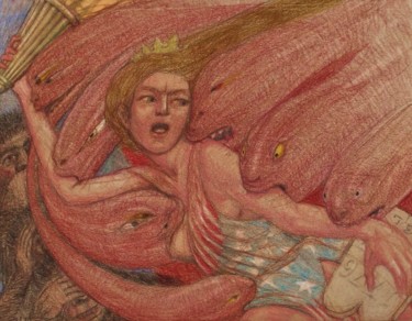 Disegno intitolato "Liberty under Assau…" da Edwin Loftus, Opera d'arte originale, Matita Montato su Altro pannello rigido