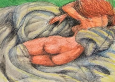 Zeichnungen mit dem Titel "Reclining Nude 2" von Edwin Loftus, Original-Kunstwerk, Bleistift Auf Andere starre Platte montie…