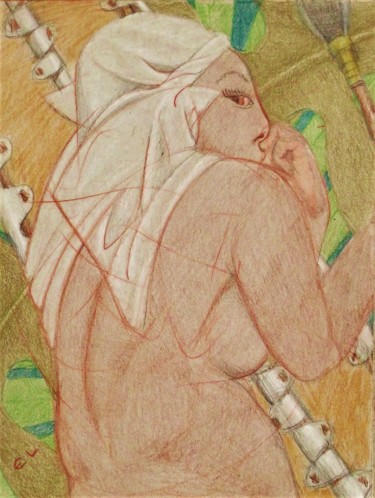 Disegno intitolato "Tropical Nude" da Edwin Loftus, Opera d'arte originale, Matita Montato su Altro pannello rigido