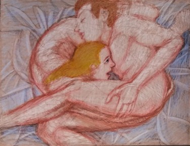 Dibujo titulada "Lovers 16" por Edwin Loftus, Obra de arte original, Lápiz Montado en Otro panel rígido