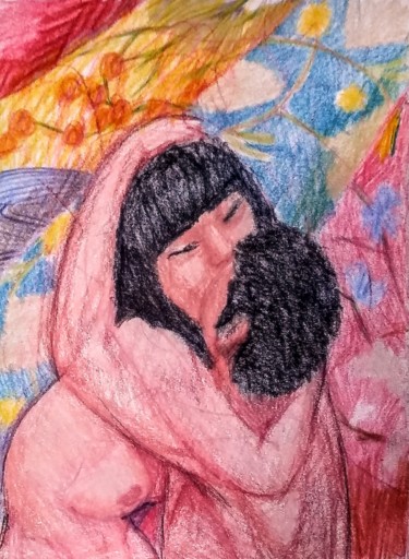 Dessin intitulée "Lovers in a Silk Sh…" par Edwin Loftus, Œuvre d'art originale, Crayon Monté sur Autre panneau rigide
