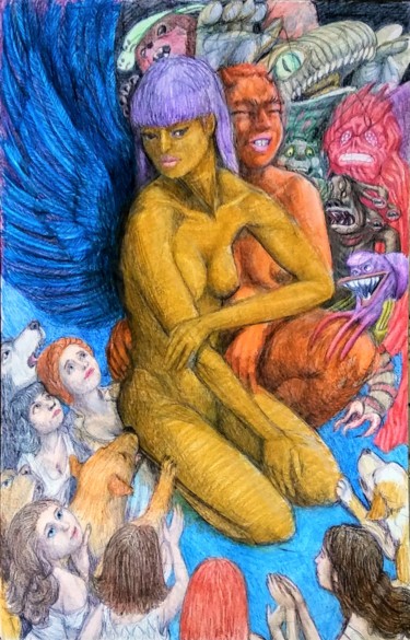 Dibujo titulada "Angel with a Demon…" por Edwin Loftus, Obra de arte original, Lápiz Montado en Otro panel rígido