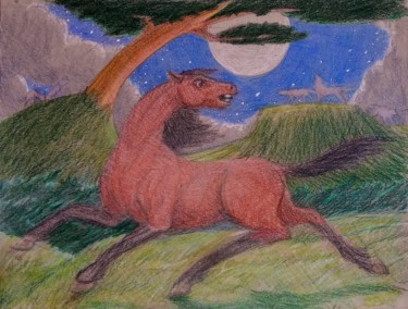 Frightened Horse Disegno intitolato "Frightened Horse" da Edwin Loftus, Opera d'arte originale, Matita Montato su Altro pannello rigido