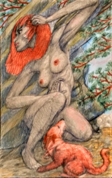 Dessin intitulée "Woman of the Wood" par Edwin Loftus, Œuvre d'art originale, Crayon Monté sur Autre panneau rigide