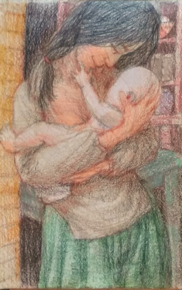Drawing titled "Mother with Child" by Edwin Loftus, Original Artwork, Pencil