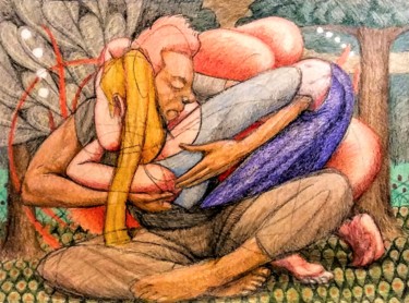"Lovers 17" başlıklı Resim Edwin Loftus tarafından, Orijinal sanat, Kalem Diğer sert panel üzerine monte edilmiş