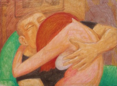 "Lovers 18" başlıklı Resim Edwin Loftus tarafından, Orijinal sanat, Balmumu Diğer sert panel üzerine monte edilmiş