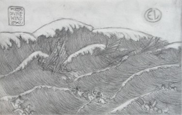 「The Divine Wind」というタイトルの描画 Edwin Loftusによって, オリジナルのアートワーク, グラファイト その他の剛性パネルにマウント