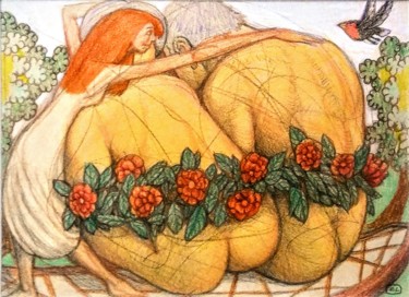 Desenho intitulada "Mab and the Lovers" por Edwin Loftus, Obras de arte originais, Lápis Montado em Outro painel rígido