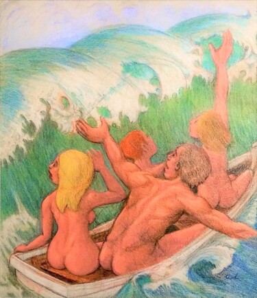 Disegno intitolato "Boat Sans Paddles" da Edwin Loftus, Opera d'arte originale, Matita Montato su Altro pannello rigido