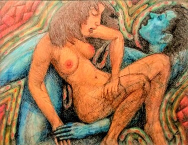Dessin intitulée "Lovers in the After…" par Edwin Loftus, Œuvre d'art originale, Crayon Monté sur Autre panneau rigide
