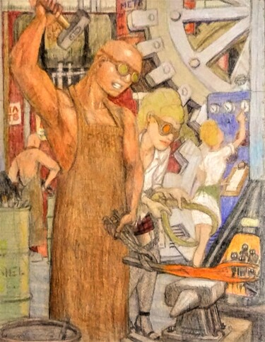 图画 标题为“The State” 由Edwin Loftus, 原创艺术品, 铅笔 安装在其他刚性面板上