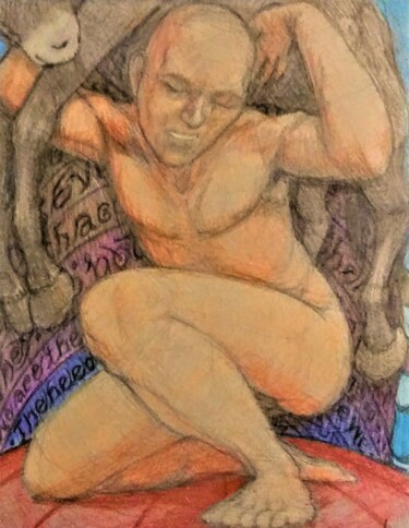 Dessin intitulée "The Fool and his Do…" par Edwin Loftus, Œuvre d'art originale, Crayon Monté sur Autre panneau rigide