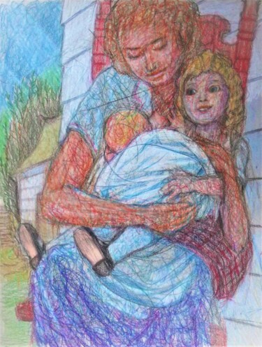 Dessin intitulée "The New Baby" par Edwin Loftus, Œuvre d'art originale, Crayon Monté sur Autre panneau rigide