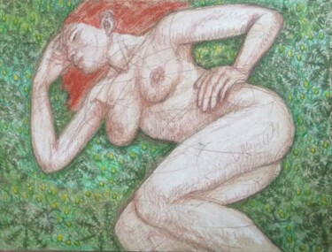 Zeichnungen mit dem Titel "Nude Resting 2" von Edwin Loftus, Original-Kunstwerk, Bleistift Auf Andere starre Platte montiert