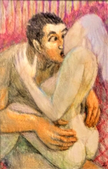 Rysunek zatytułowany „A Kiss 2” autorstwa Edwin Loftus, Oryginalna praca, Ołówek Zamontowany na Inny sztywny panel