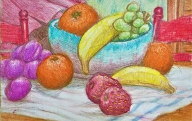 「Fruit on a Table」というタイトルの描画 Edwin Loftusによって, オリジナルのアートワーク, 鉛筆 その他の剛性パネルにマウント