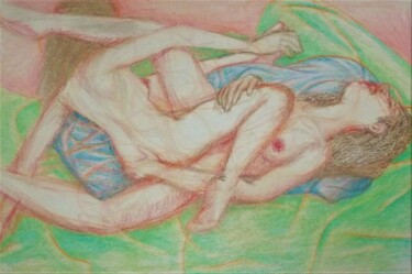 Drawing titled "Lovers, Scissoring" by Edwin Loftus, Original Artwork, Pencil Mounted on Other rigid panel