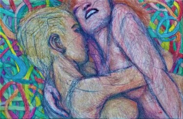 Dessin intitulée "Lovers 19" par Edwin Loftus, Œuvre d'art originale, Crayon Monté sur Autre panneau rigide