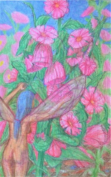 Zeichnungen mit dem Titel "A Fairy with Flowers" von Edwin Loftus, Original-Kunstwerk, Bleistift Auf Andere starre Platte mo…