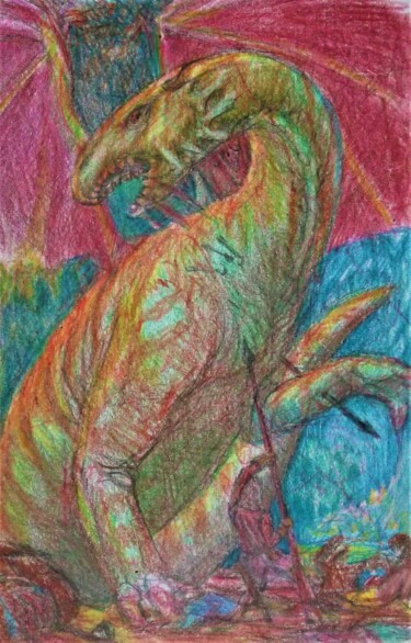 Dessin intitulée "Slaying the Dragon" par Edwin Loftus, Œuvre d'art originale, Crayon Monté sur Autre panneau rigide