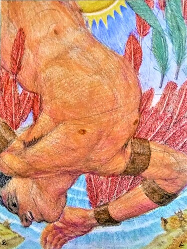 제목이 "The Fall of Icarus"인 그림 Edwin Loftus로, 원작, 파스텔 기타 단단한 패널에 장착됨