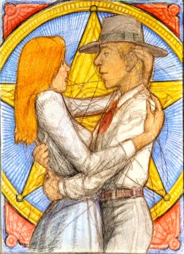 Tekening getiteld "Western Romance" door Edwin Loftus, Origineel Kunstwerk, Potlood Gemonteerd op Andere stijve panelen