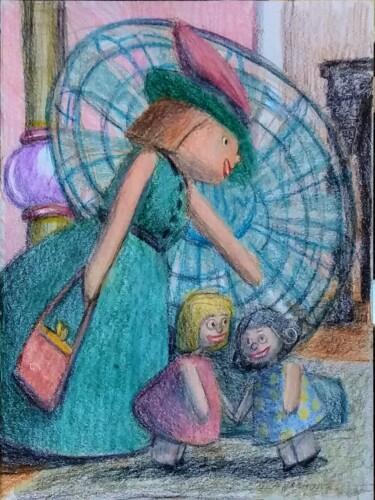 Σχέδιο με τίτλο "Mother Doll takes t…" από Edwin Loftus, Αυθεντικά έργα τέχνης, Μολύβι Τοποθετήθηκε στο Άλλος άκαμπτος πίνακ…