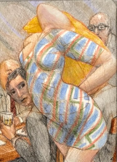 Drawing titled "Why their Heads Turn" by Edwin Loftus, Original Artwork, Pastel Mounted on Other rigid panel