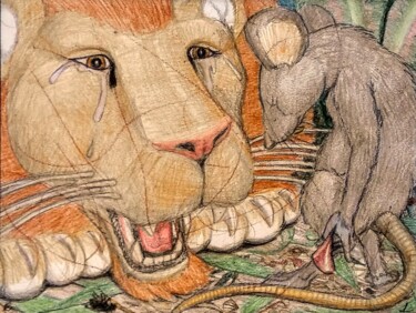 Dessin intitulée "The Lion and the Mo…" par Edwin Loftus, Œuvre d'art originale, Crayon Monté sur Autre panneau rigide