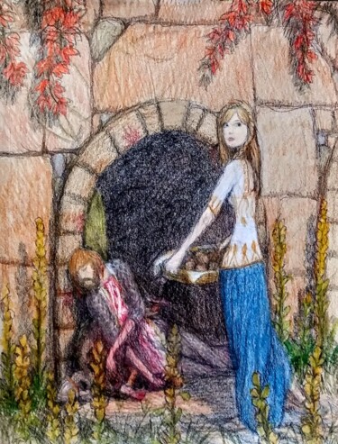Dessin intitulée "the Princes and the…" par Edwin Loftus, Œuvre d'art originale, Crayon Monté sur Autre panneau rigide